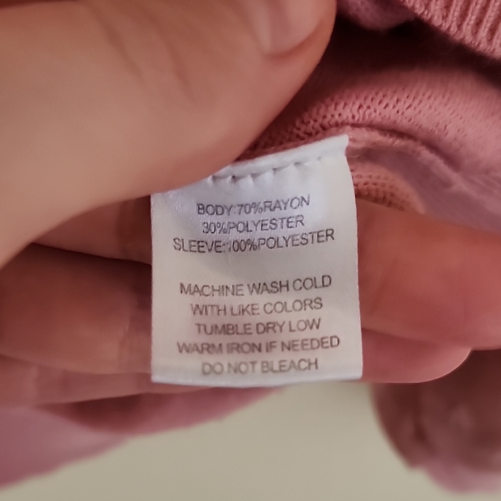 Pink Crew Neck Sweater with Sheer Sleeves - Picture 3 of 12